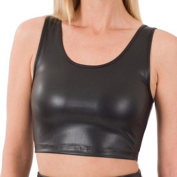 ACCB Apparel Tops - Black Leather Tank Crop Top